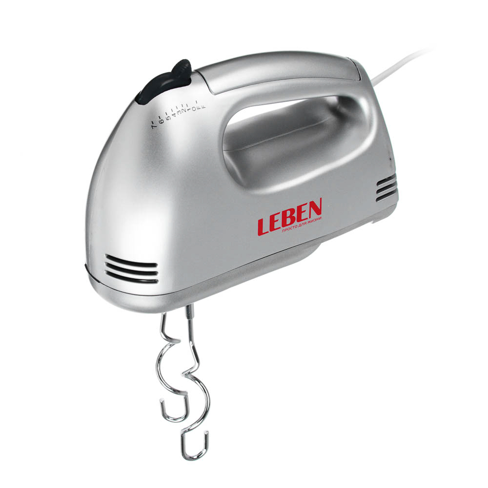LEBEN Миксер кухонный 100Вт, 7 скоростей, 4 насадки, металлическая чаша 2л, арт.№ 269-008