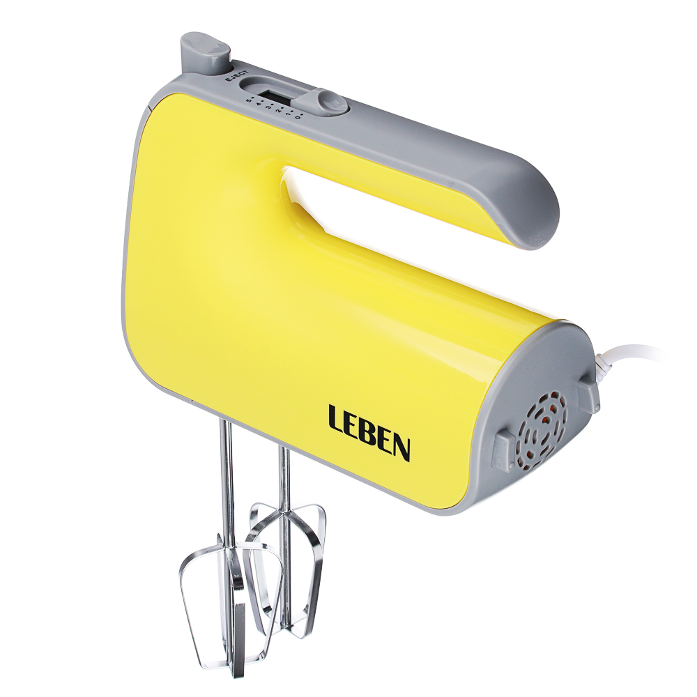 LEBEN Миксер электрический 300 Вт, 5 скоростей, жёлтый, арт.№ 269-001