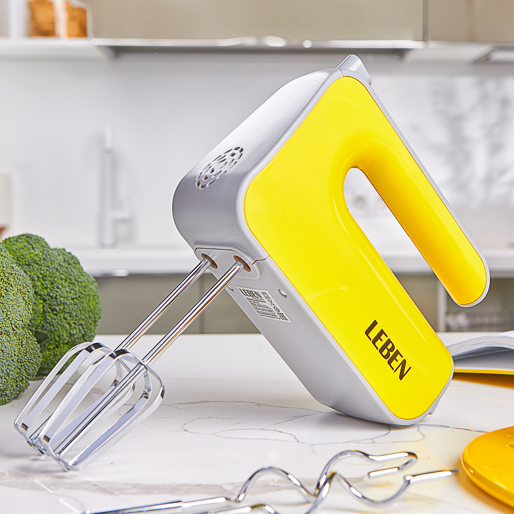 LEBEN Миксер электрический 300 Вт, 5 скоростей, жёлтый, арт.№ 269-001