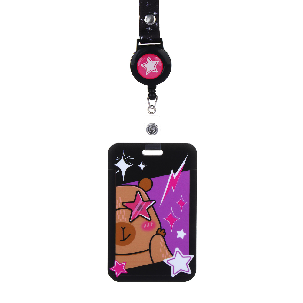 Чехол для карты, бейджа, пропуска, "Панда/Капибара", 11x7см, шнурок с карабином, ABS, арт.№ 524-280