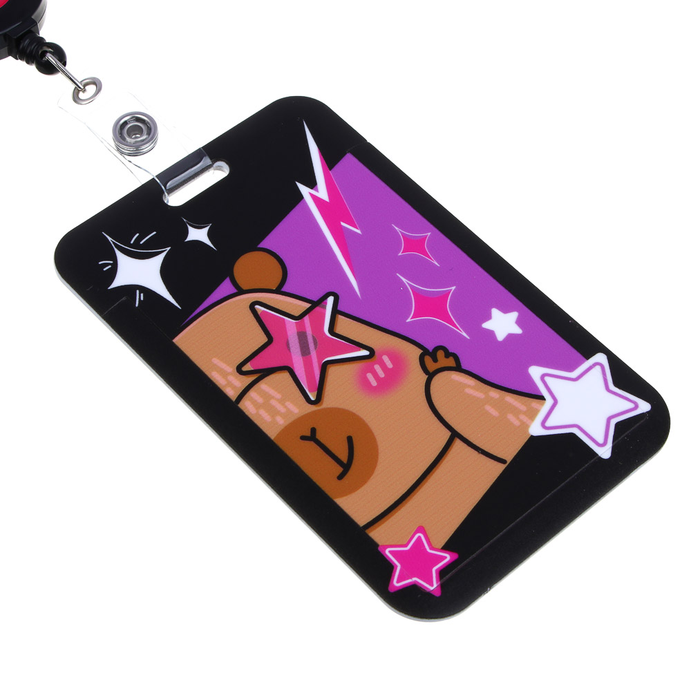 Чехол для карты, бейджа, пропуска, "Панда/Капибара", 11x7см, шнурок с карабином, ABS, арт.№ 524-280