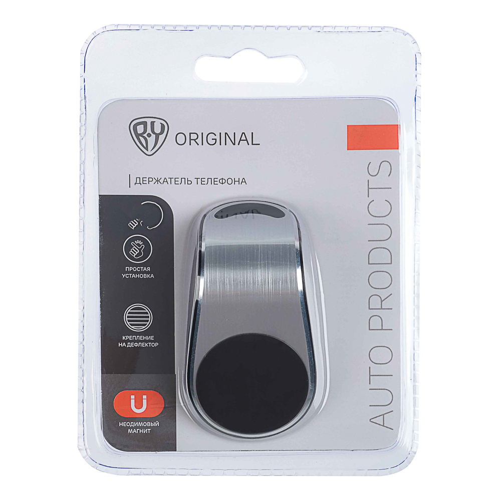 BY Держатель телефона магнитный на дефлектор, Г-образный, пластик, черный, арт.№ 733-033