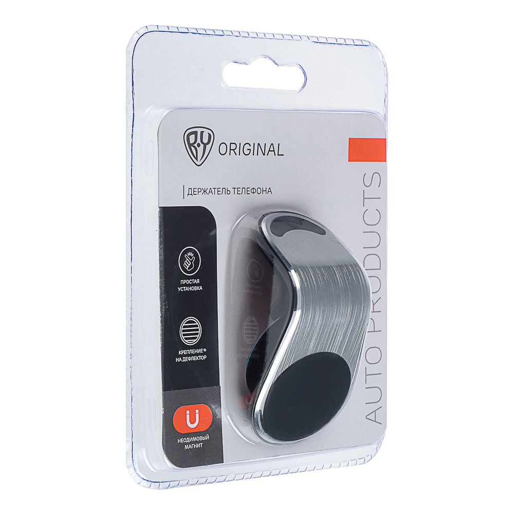 BY Держатель телефона магнитный на дефлектор, Г-образный, пластик, черный, арт.№ 733-033