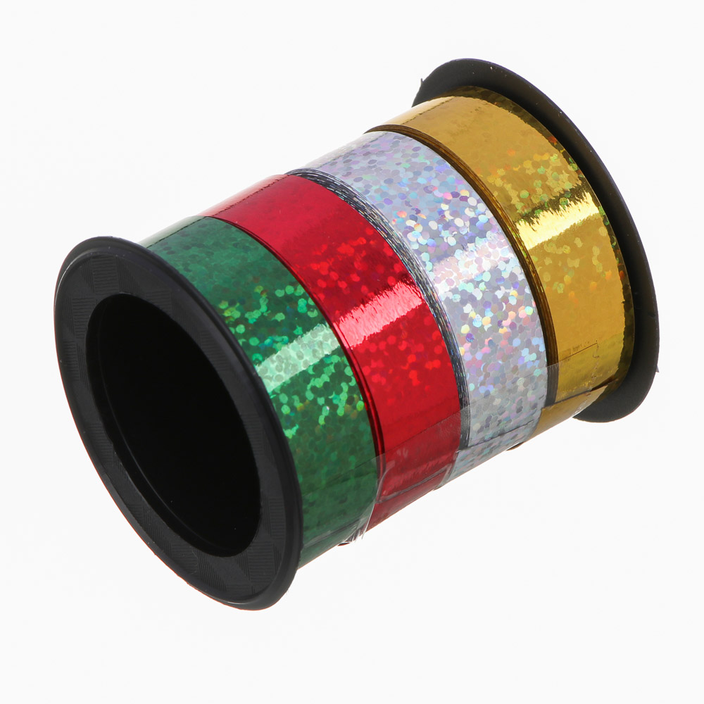 Лента подарочная голография разноцветная, полипропилен, 12мм, набор 4шт*3м, арт.№ 505-133