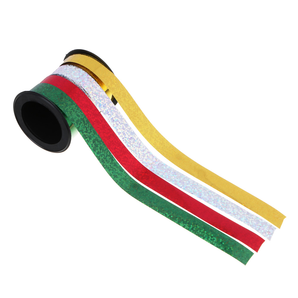 Лента подарочная голография разноцветная, полипропилен, 12мм, набор 4шт*3м, арт.№ 505-133