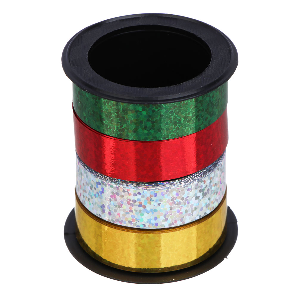 Лента подарочная голография разноцветная, полипропилен, 12мм, набор 4шт*3м, арт.№ 505-133
