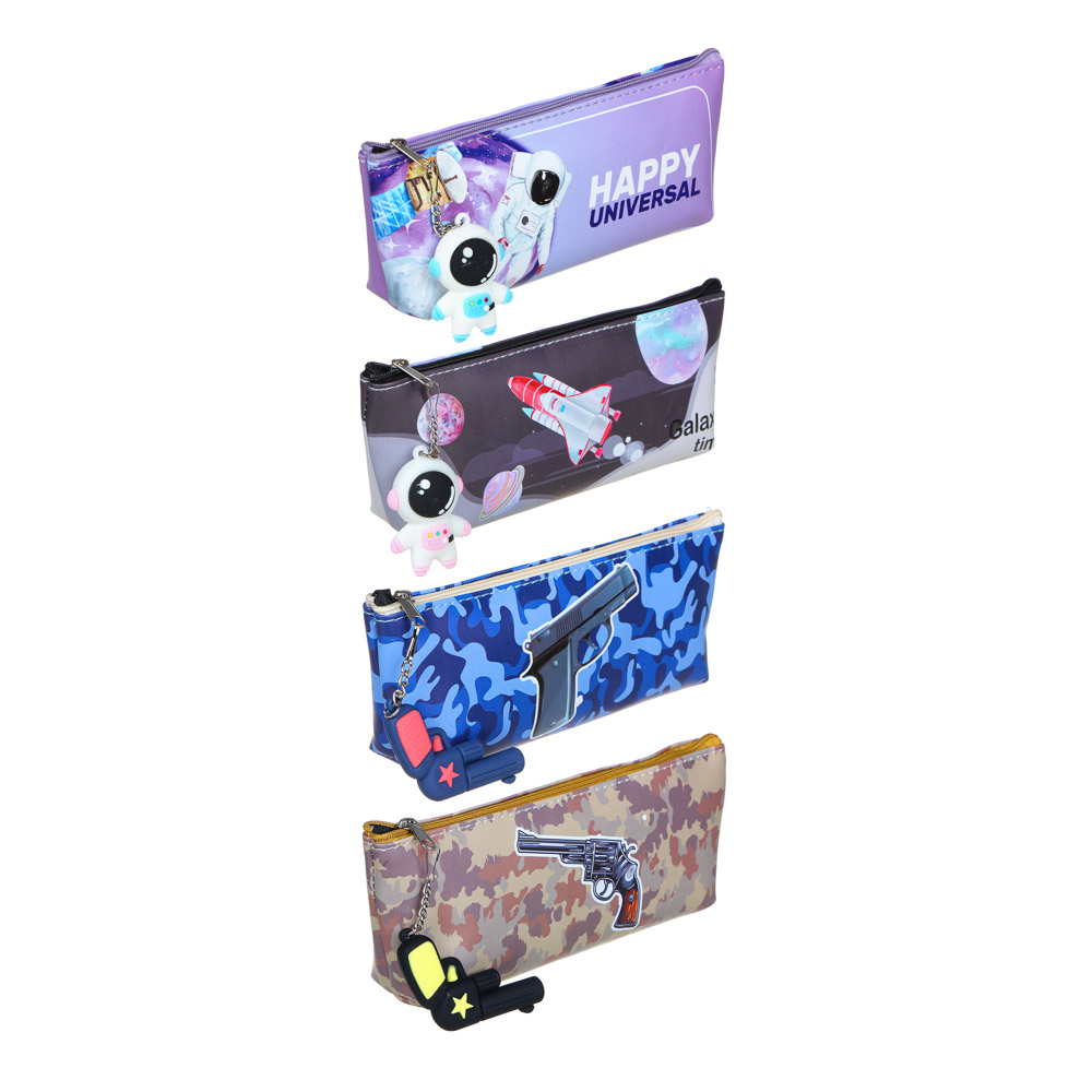 Пенал треугольный, 21х8х4,5см, иск.кожа с печатью "Космос/Милитари", брелок, 4 дизайна, ПВХ бокс, арт.№ 238-327