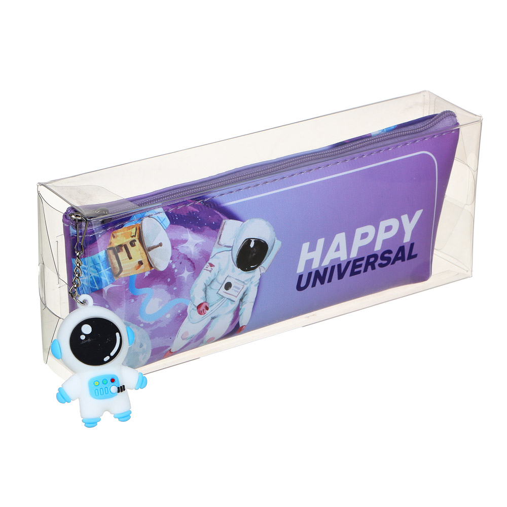 Пенал треугольный, 21х8х4,5см, иск.кожа с печатью "Космос/Милитари", брелок, 4 дизайна, ПВХ бокс, арт.№ 238-327