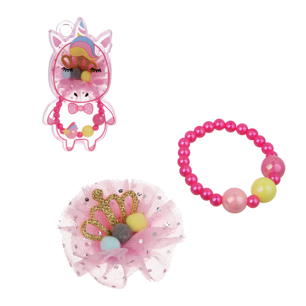 ИГРОЛЕНД Набор бижутерии в боксе "Единорожка" 2 пред., 6,5х12 см, ABS, металл, текстиль, 2 вида, арт.№ 294-236