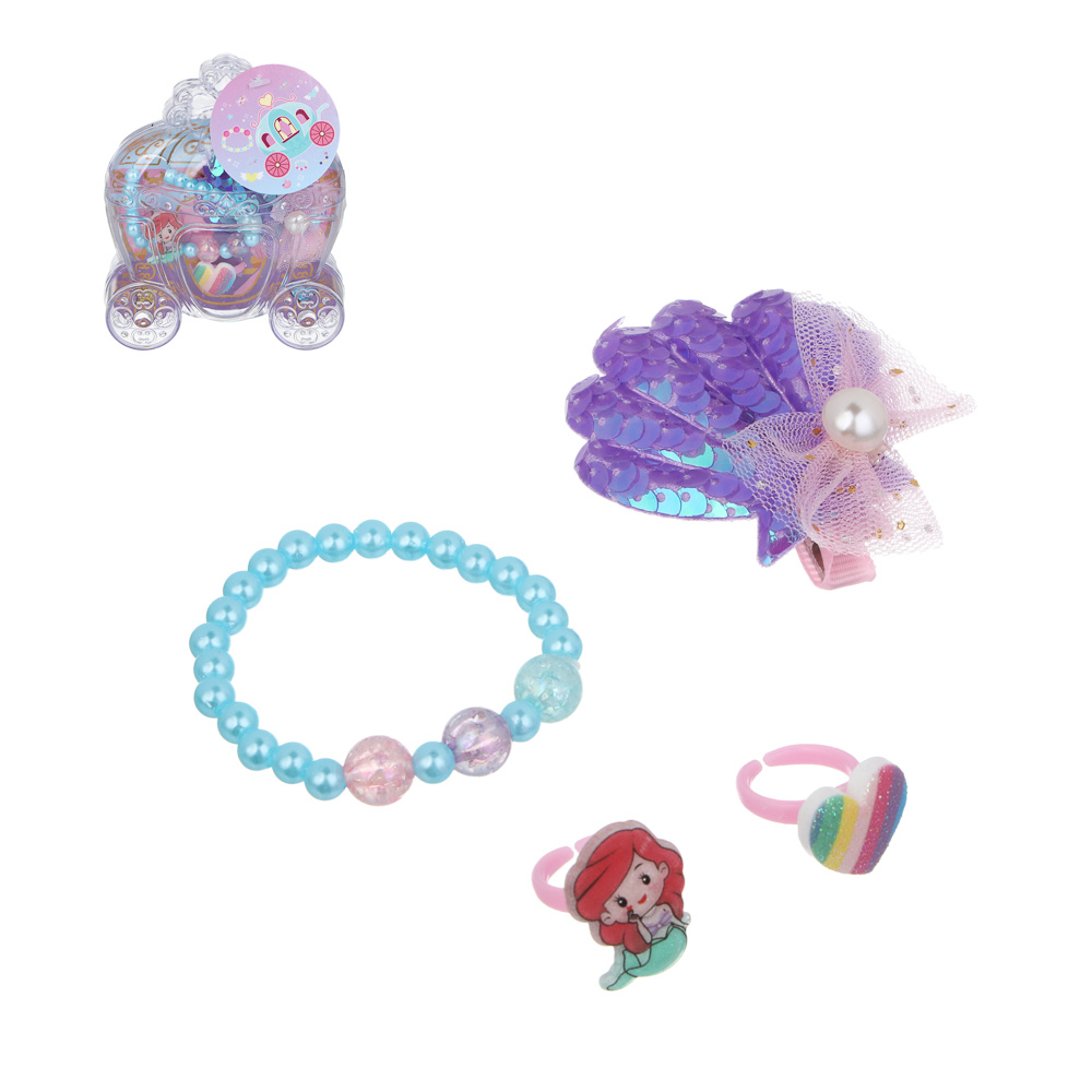 ИГРОЛЕНД Набор бижутерии в шкатулке "Карета" 4 пред., 9,5х3х12 см, пластик, металл, текстиль, арт.№ 294-238