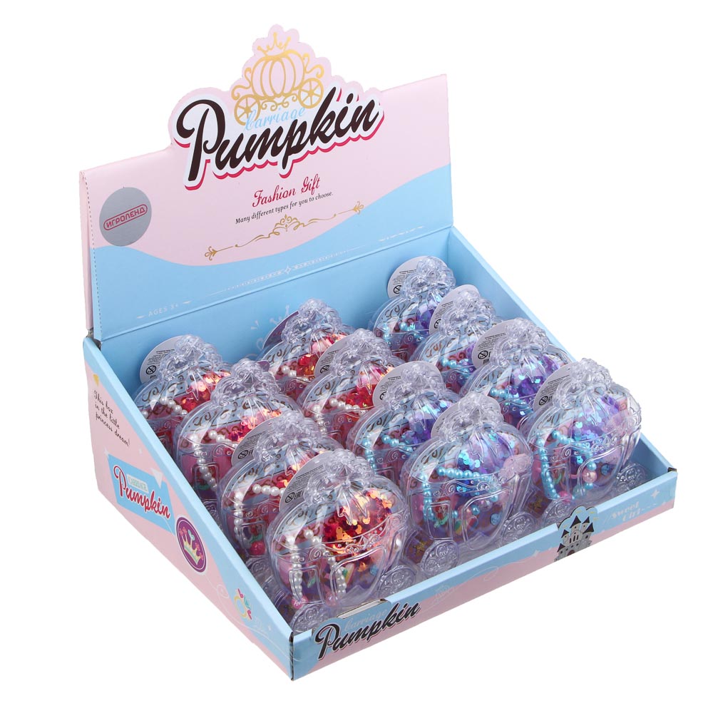 ИГРОЛЕНД Набор бижутерии в шкатулке "Карета" 4 пред., 9,5х3х12 см, пластик, металл, текстиль, арт.№ 294-238