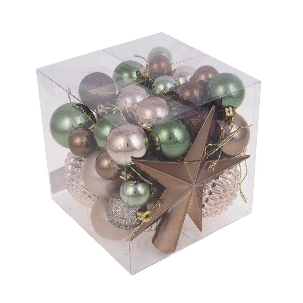 СНОУ БУМ Набор шаров и украшений, 39 шт, 3см, 4см, 5см, 8см, кофейный, зеленый, шампань, арт.№ 309-084