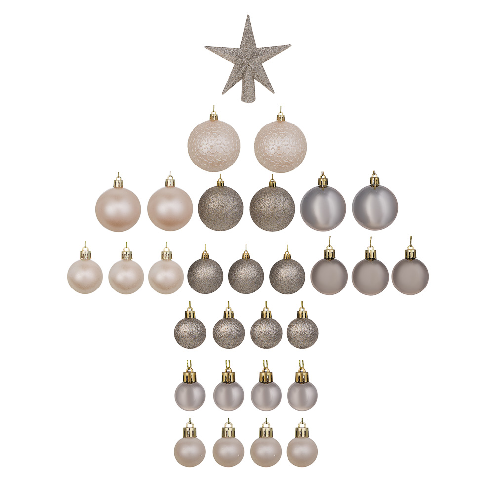 СНОУ БУМ Набор шаров и украшений 30 шт, 3см, 4см, 6см, 8см, белый, арт.№ 309-086