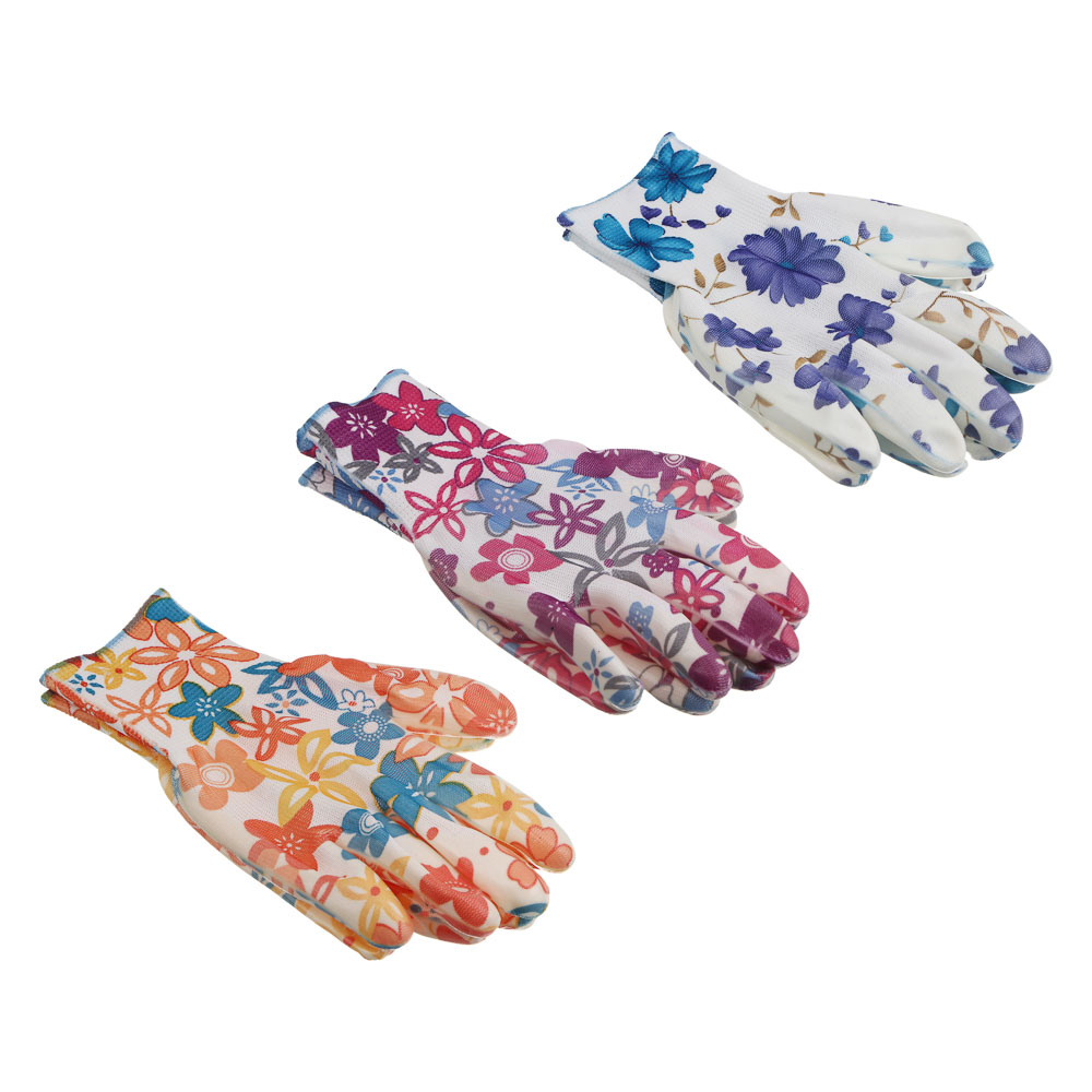 INBLOOM Набор садовых перчаток с нитрил.полуобливом, полиэстер, 3 пары, р.9, 23см, 31г, разноцветные, арт.№ 180-032