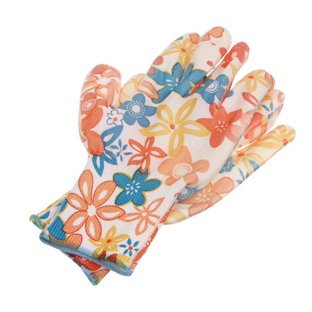 INBLOOM Набор садовых перчаток с нитрил.полуобливом, полиэстер, 3 пары, р.9, 23см, 31г, разноцветные, арт.№ 180-032