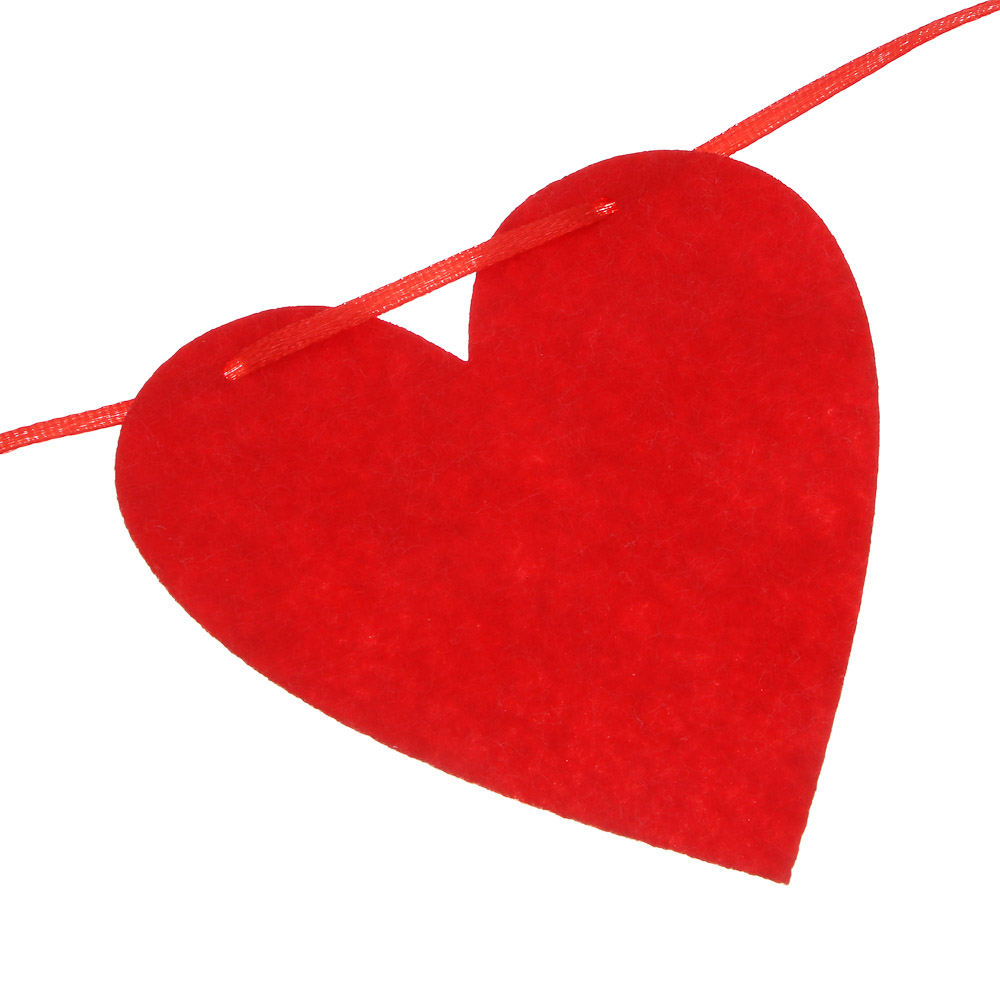 Растяжка гирлянда тм Fntastic "Сердечки" из фетра, на ленте, 3 метра, 10 сердец, красный, арт.№ 521-150