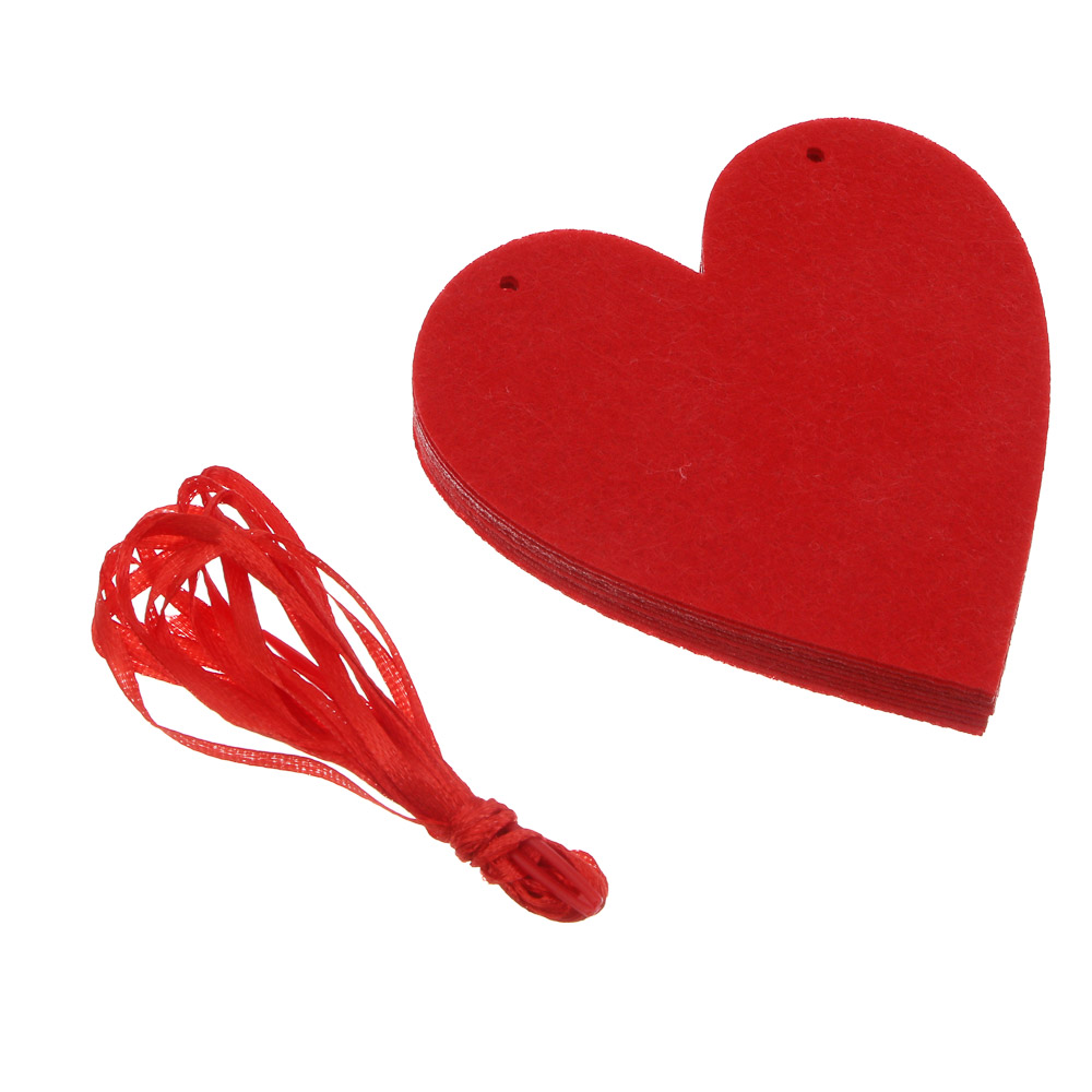 Растяжка гирлянда тм Fntastic "Сердечки" из фетра, на ленте, 3 метра, 10 сердец, красный, арт.№ 521-150