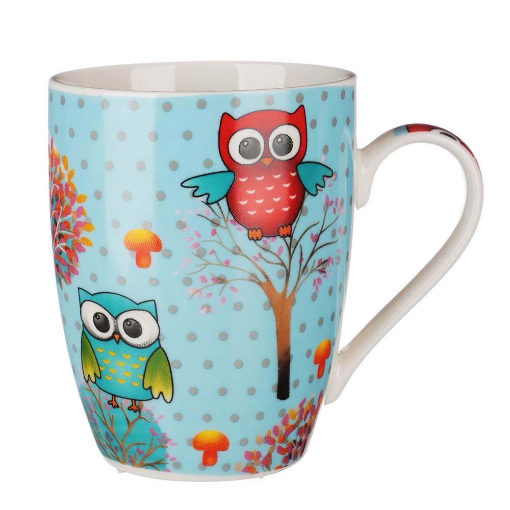 Кружка 350мл, фарфор, "Совята", 4 цвета, арт.№ 806-234