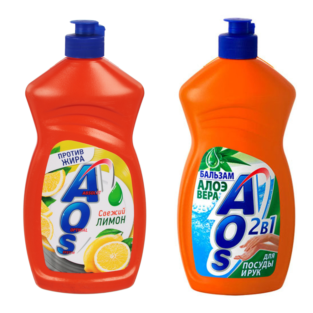 Средство для мытья посуды AOS Лимон/Бальзам/Бальзам алоэ-вера,п/б 450гр,арт 1118-3, арт.№ 992-035