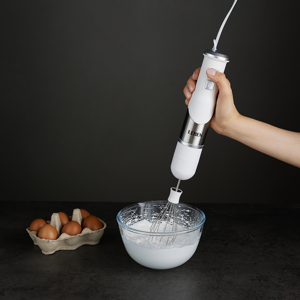 LEBEN Блендер электрический 500Вт, чоппер, венчик, мерный стакан, софт-тач, цвет белый, арт.№ 269-032