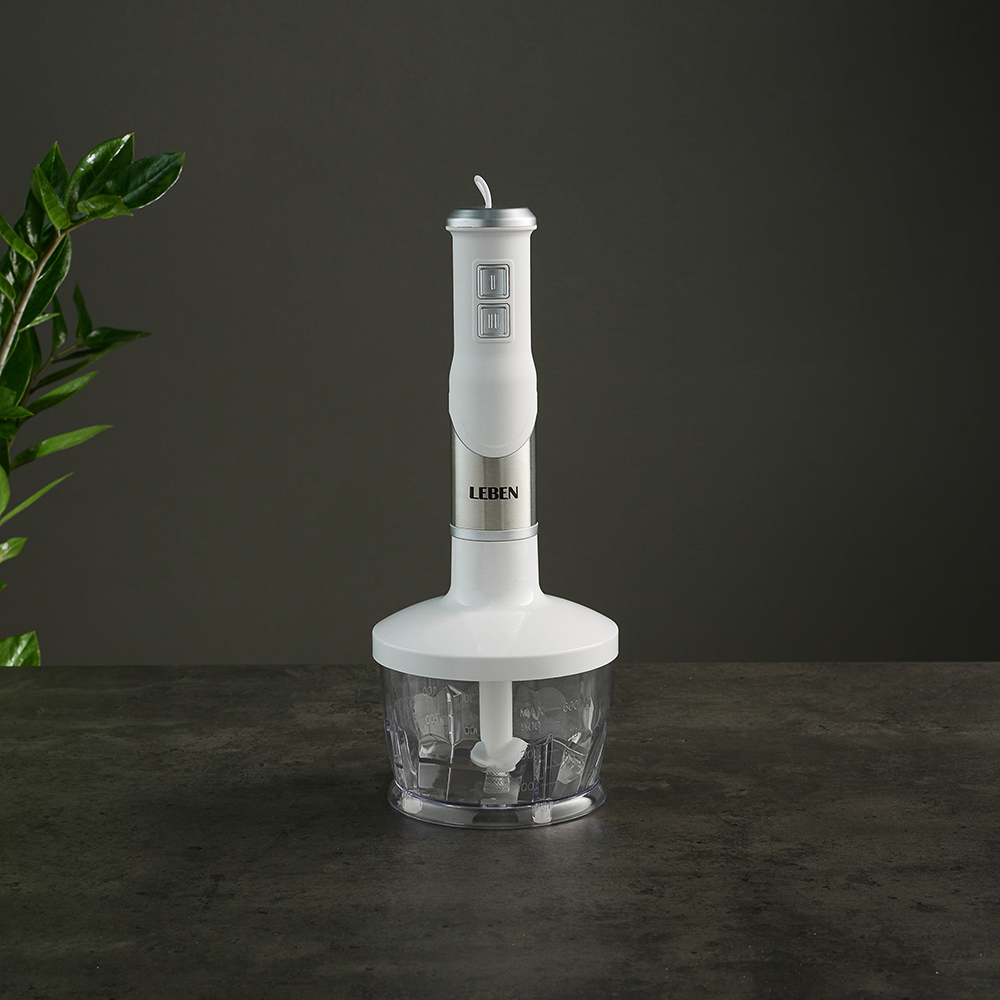 LEBEN Блендер электрический 500Вт, чоппер, венчик, мерный стакан, софт-тач, цвет белый, арт.№ 269-032