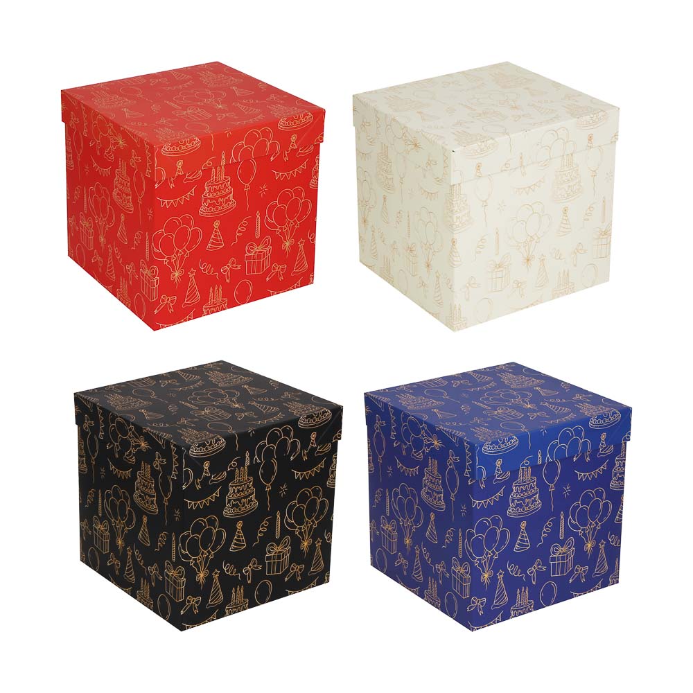Коробка складная 22x22x22см, бумага, 4 дизайна, арт.№ 207-239