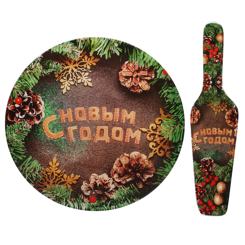 Шишки Набор для торта 2 предмета, блюдо 30см, лопатка 26х7см, стекло, арт.№ 820-910