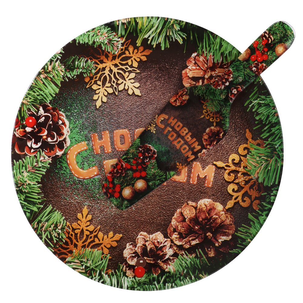 Шишки Набор для торта 2 предмета, блюдо 30см, лопатка 26х7см, стекло, арт.№ 820-910