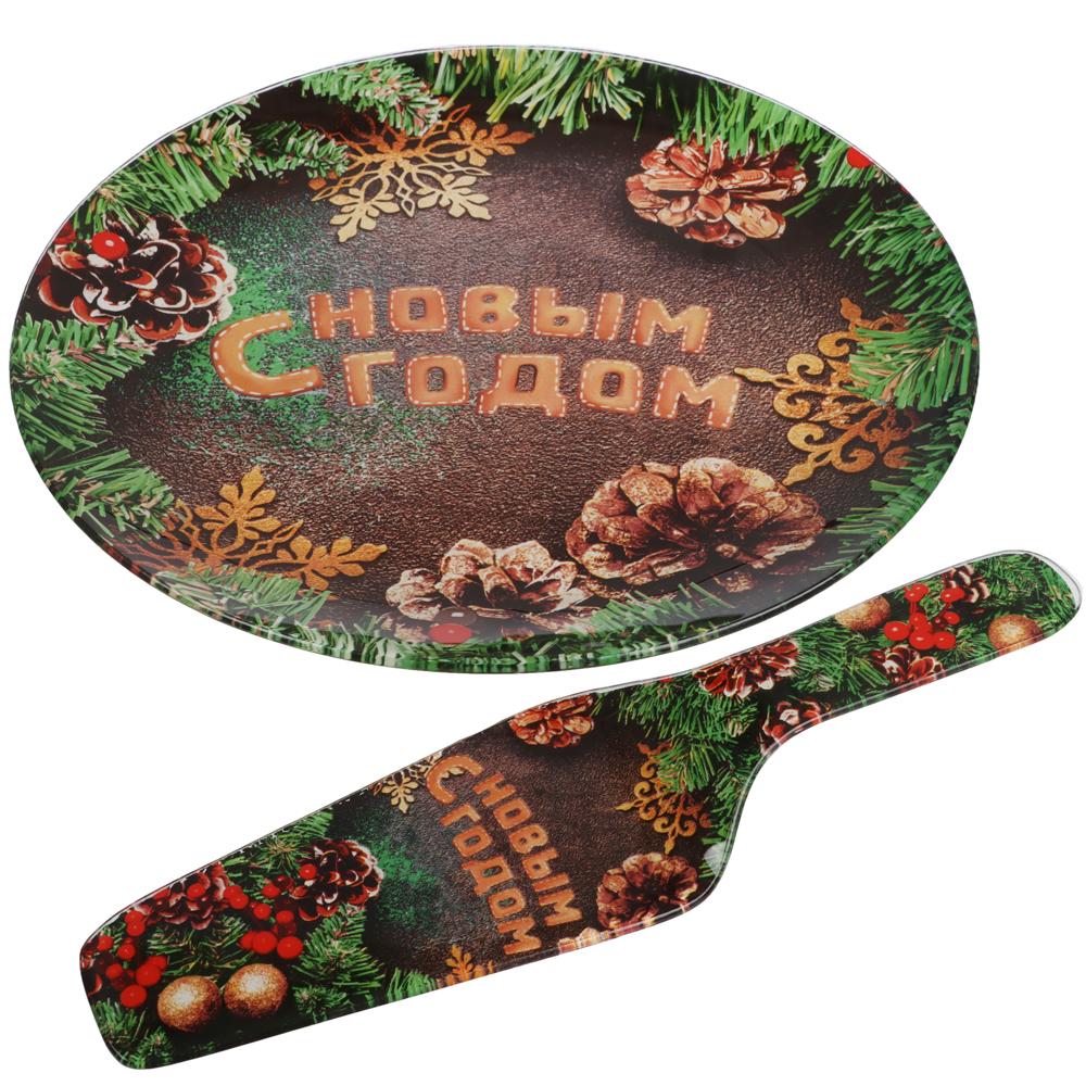 Шишки Набор для торта 2 предмета, блюдо 30см, лопатка 26х7см, стекло, арт.№ 820-910