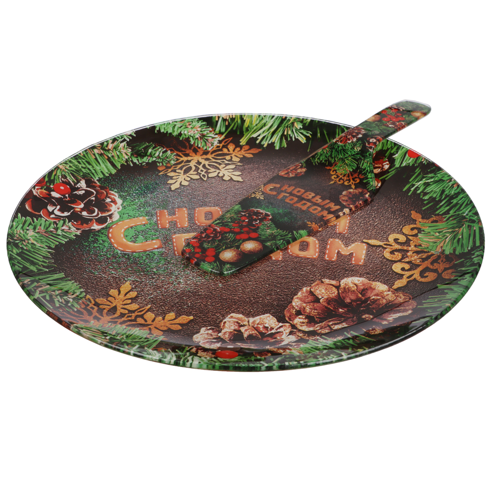 Шишки Набор для торта 2 предмета, блюдо 30см, лопатка 26х7см, стекло, арт.№ 820-910