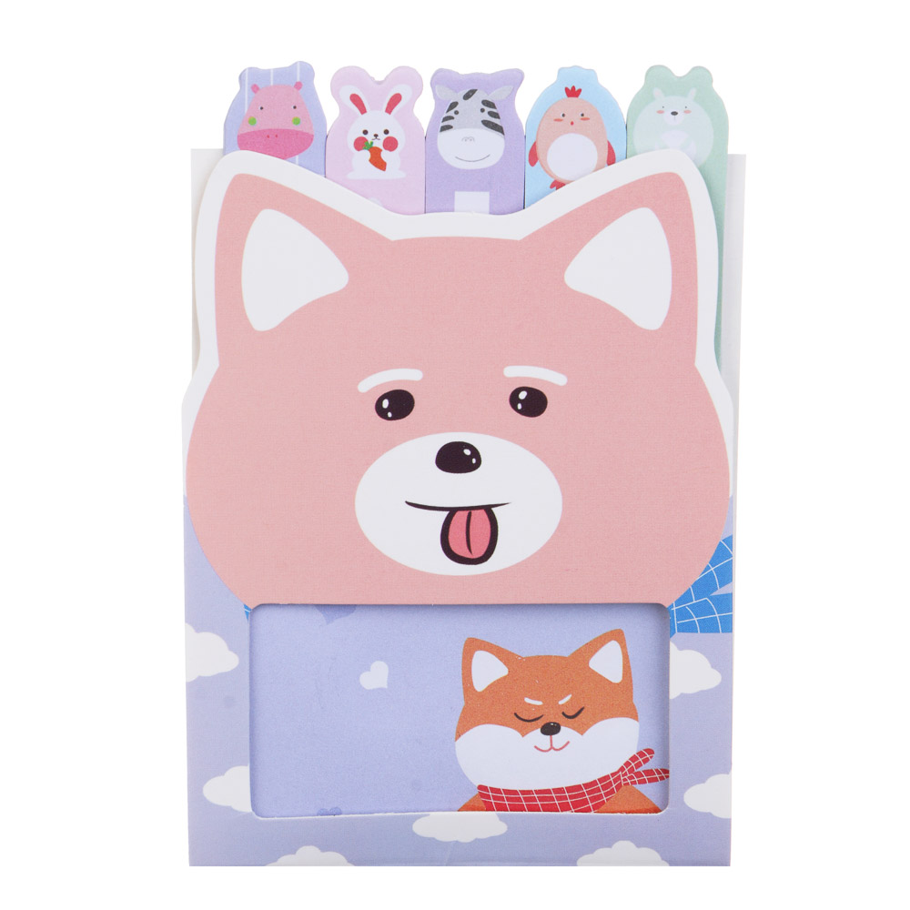 Набор с клеевым краем с цв.печатью: блок д/зап. 15л., закладки 5х15л., "Зверята", уп. 12х8см, 4 диз., арт.№ 533-004