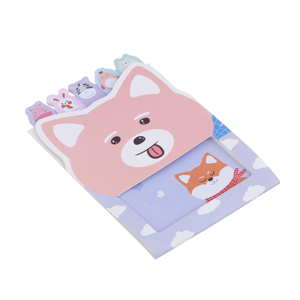 Набор с клеевым краем с цв.печатью: блок д/зап. 15л., закладки 5х15л., "Зверята", уп. 12х8см, 4 диз., арт.№ 533-004