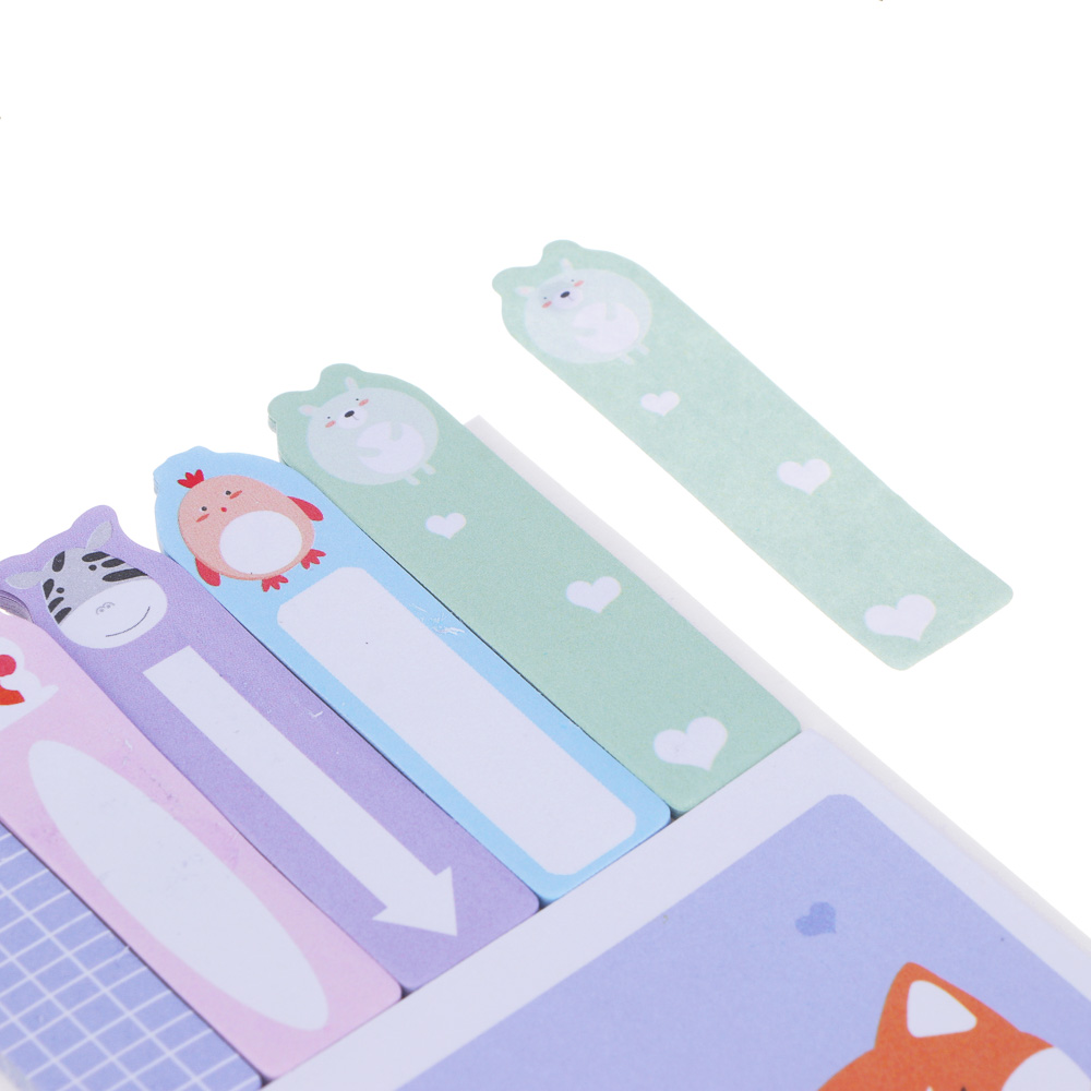 Набор с клеевым краем с цв.печатью: блок д/зап. 15л., закладки 5х15л., "Зверята", уп. 12х8см, 4 диз., арт.№ 533-004