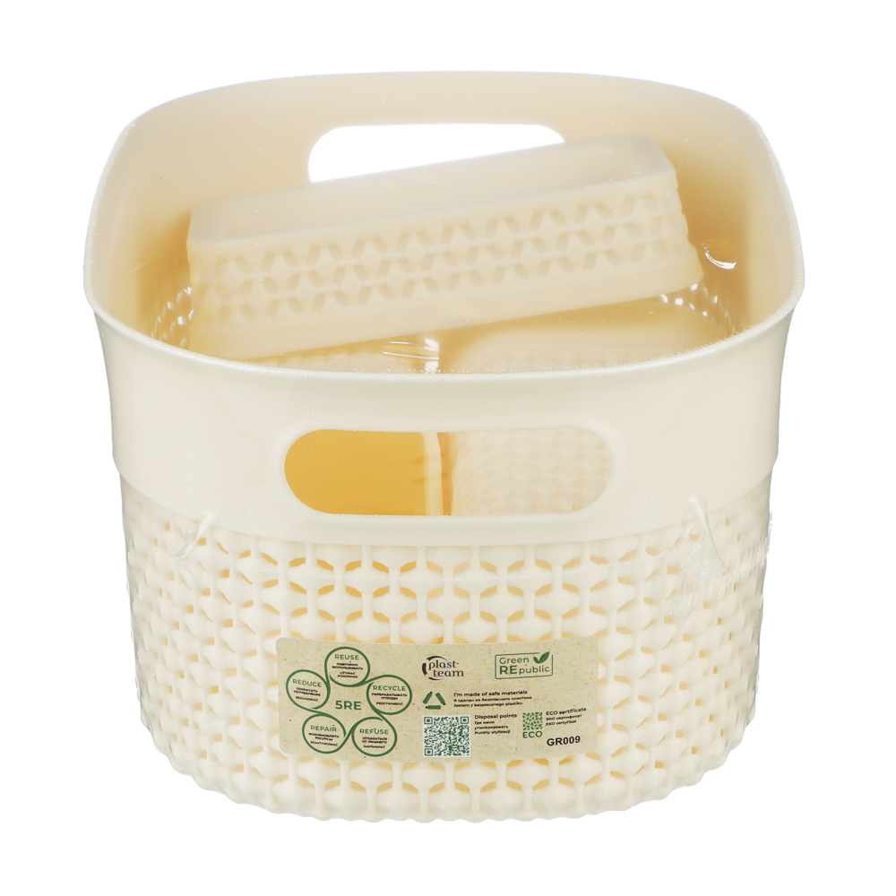 Набор для ванной комнаты OSLO 4 предмета (корзина 3л, дозатор, мыльница, стакан), пластик, лен, арт.№ 463-240