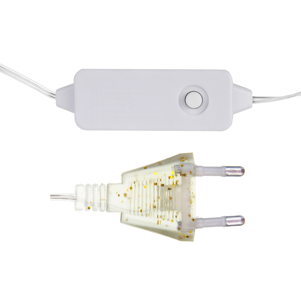 Гирлянда занавес нить росы 3х3 м СНОУ БУМ, 300 LED ламп, 10 нитей, свечение шампань, 8 режимов, провод серебряный, 220В, арт.№ 382-104