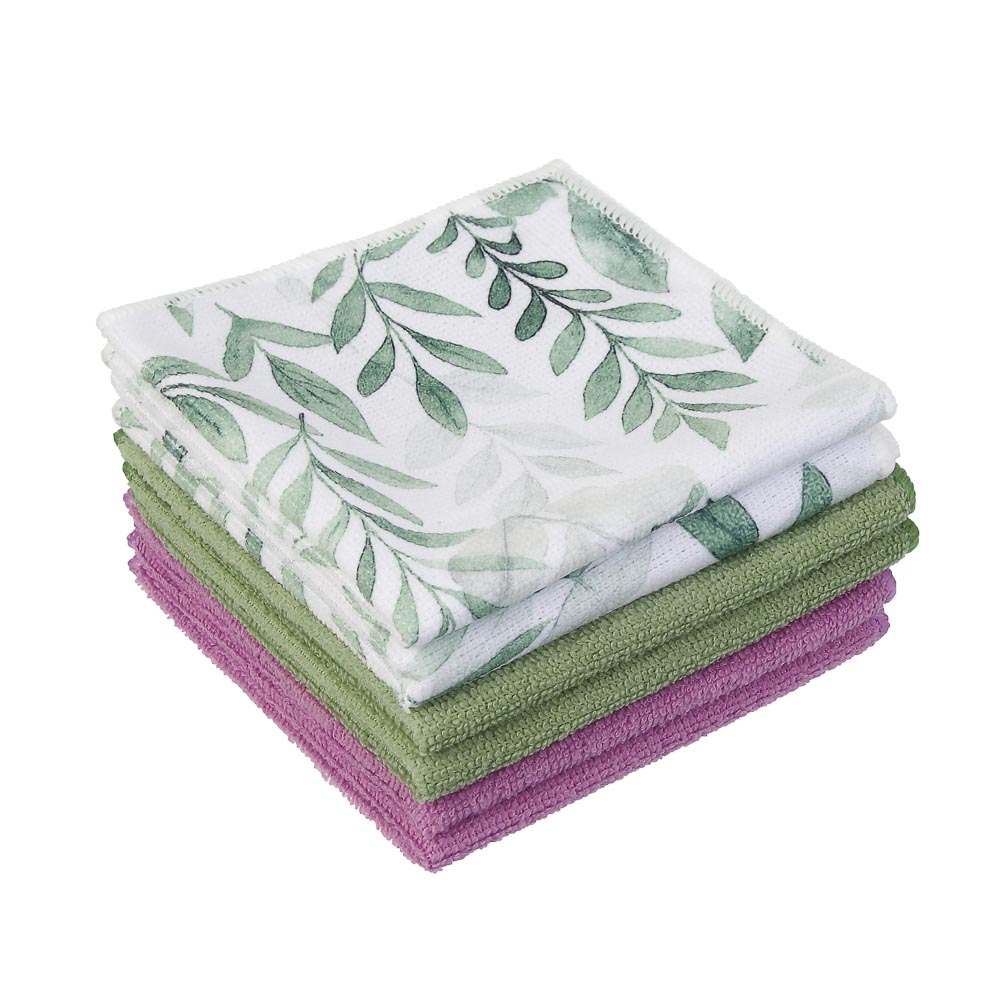 Набор салфеток из микрофибры тм VETTA Ботаника, 30х30 см, 200г/кв.м, полиэстер, 3 цвета, 6 шт, арт.№ 448-361