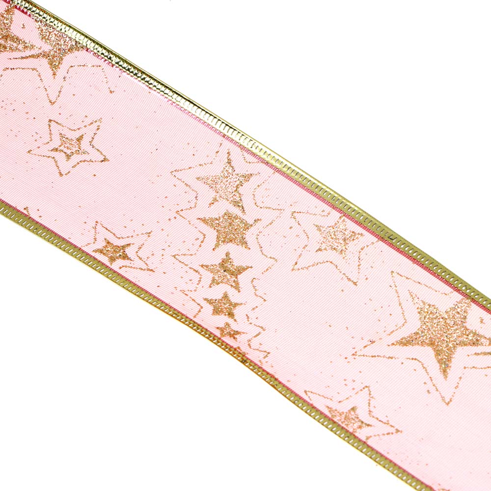 СНОУ БУМ Лента для упаковки, с каркасной нитью, 6,3x270см, полиэстер, 8 дизайнов, органза с золотом, арт.№ 369-616