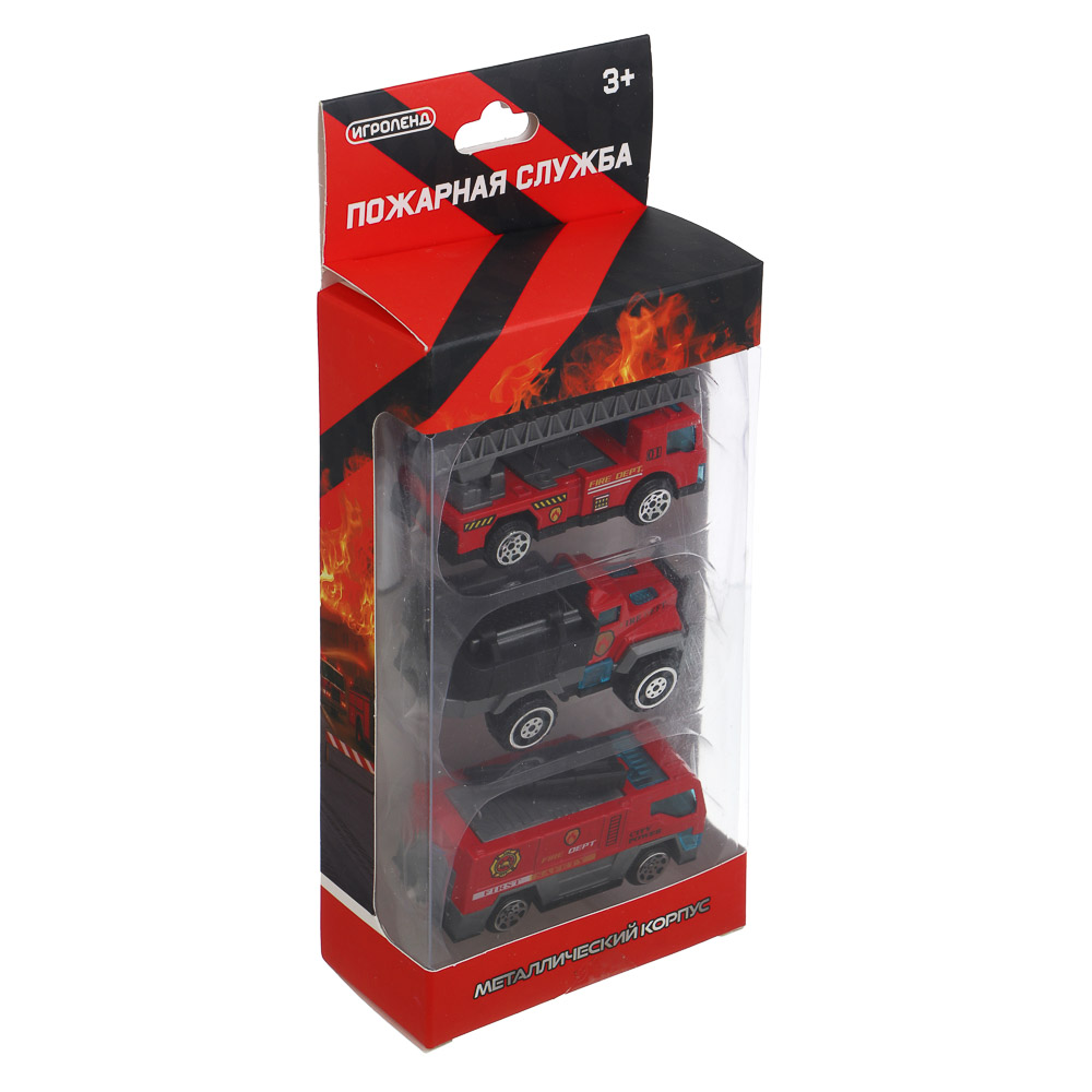 ИГРОЛЕНД Набор из 3-х машин "Пожарная служба", металл, 9,2х4,5х21,7 см, 4 дизайна, арт.№ 292-421