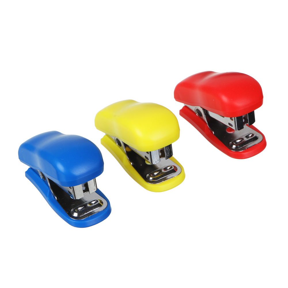 Степлер канцелярский малый для скоб №24/6, 6,5x3,8см, ассорти 3 цвета, в карт.уп, арт.№ 526-505