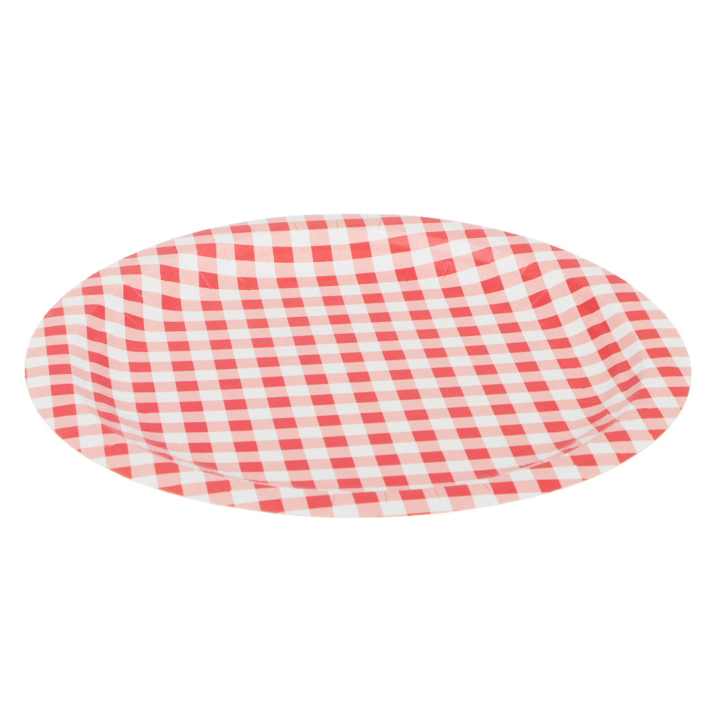 Набор бумажных тарелок Клетка, 6 шт, d=230 мм (красные), арт.№ 530-387