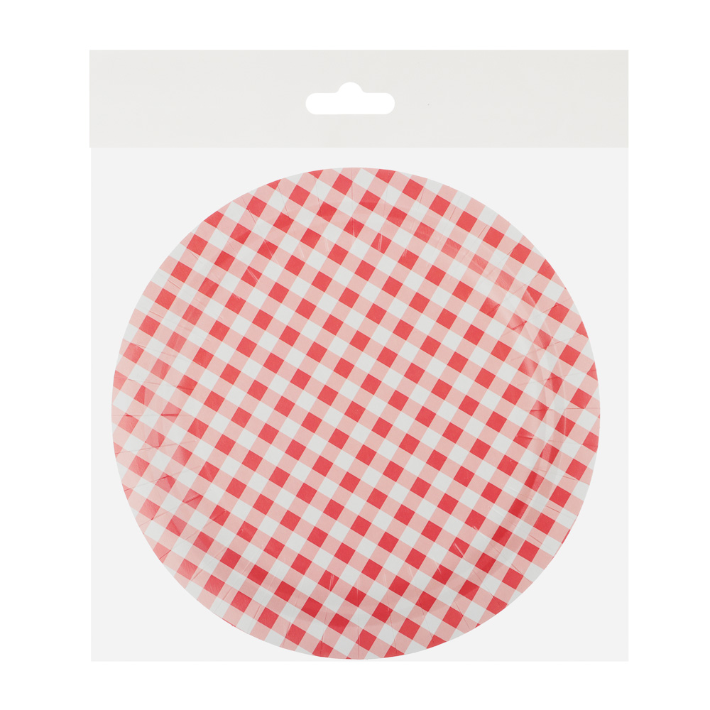 Набор бумажных тарелок Клетка, 6 шт, d=230 мм (красные), арт.№ 530-387