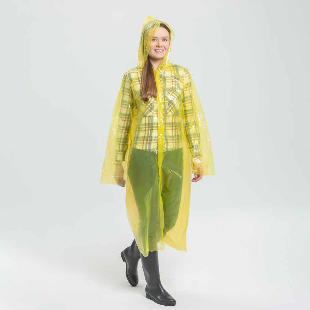 INBLOOM Дождевик-плащ глянцевый, 110x65см, с кнопками, полиэтилен, 25 мкр.,  5 цветов, арт.№ 457-210