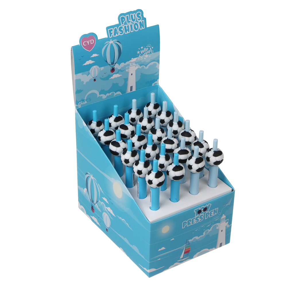 Ручка гелевая автоматическая синяя 0,5мм, "Футбол", 2 вида, шоу-бокс, арт.№ 591-301