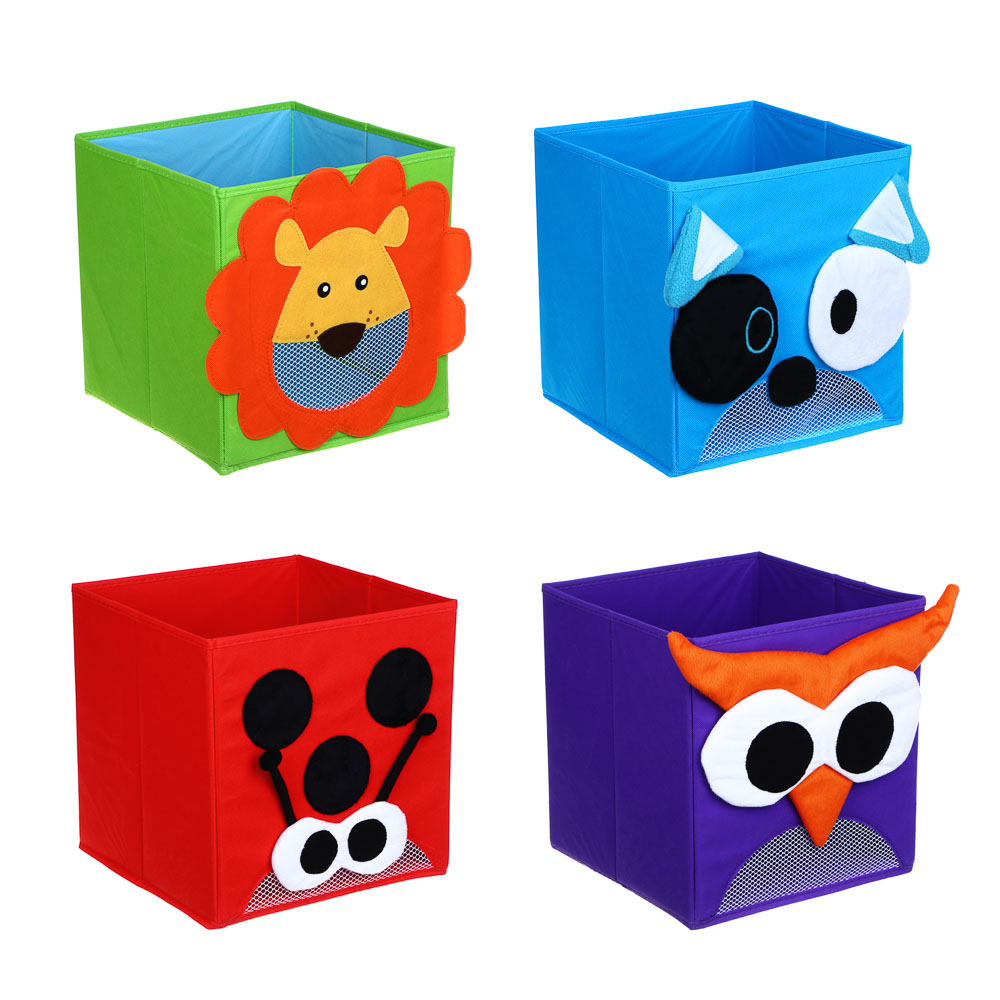ИГРОЛЕНД Бокс для хранения игрушек "Глазастики", нетканый материал, картон, 27х27х27см, 4 дизайна, арт.№ 275-055
