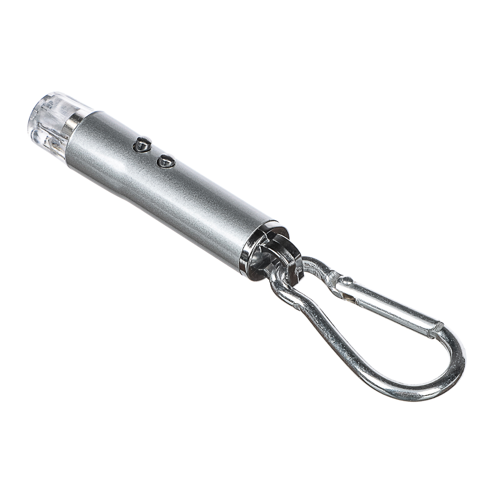 Фонарик-брелок на карабине тм ЕРМАК, 1 LED + УФ + лазер, 3xLR44, алюминий, 6,6х1,2 см, арт.№ 198-072
