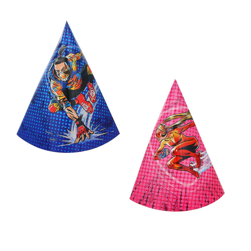 BY Супергерои вселенной Набор праздничных бумажных колпаков 6шт, 40х20см, арт.№ 585-043