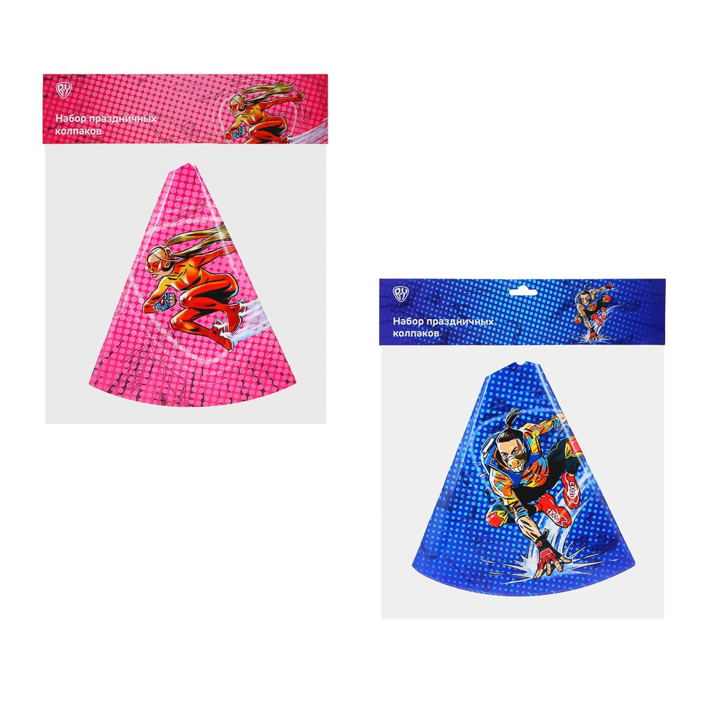 BY Супергерои вселенной Набор праздничных бумажных колпаков 6шт, 40х20см, арт.№ 585-043