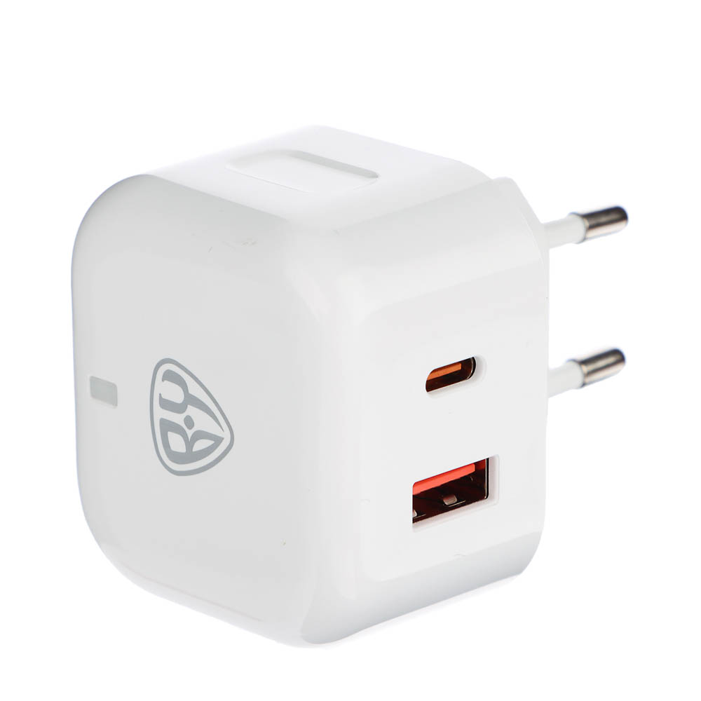 Сетевое зарядное устройство BY Corner 20Вт, USB-C, USB-A, QC,PD,110-240В,50-60Гц, пластик, белый, арт.№ 916-262