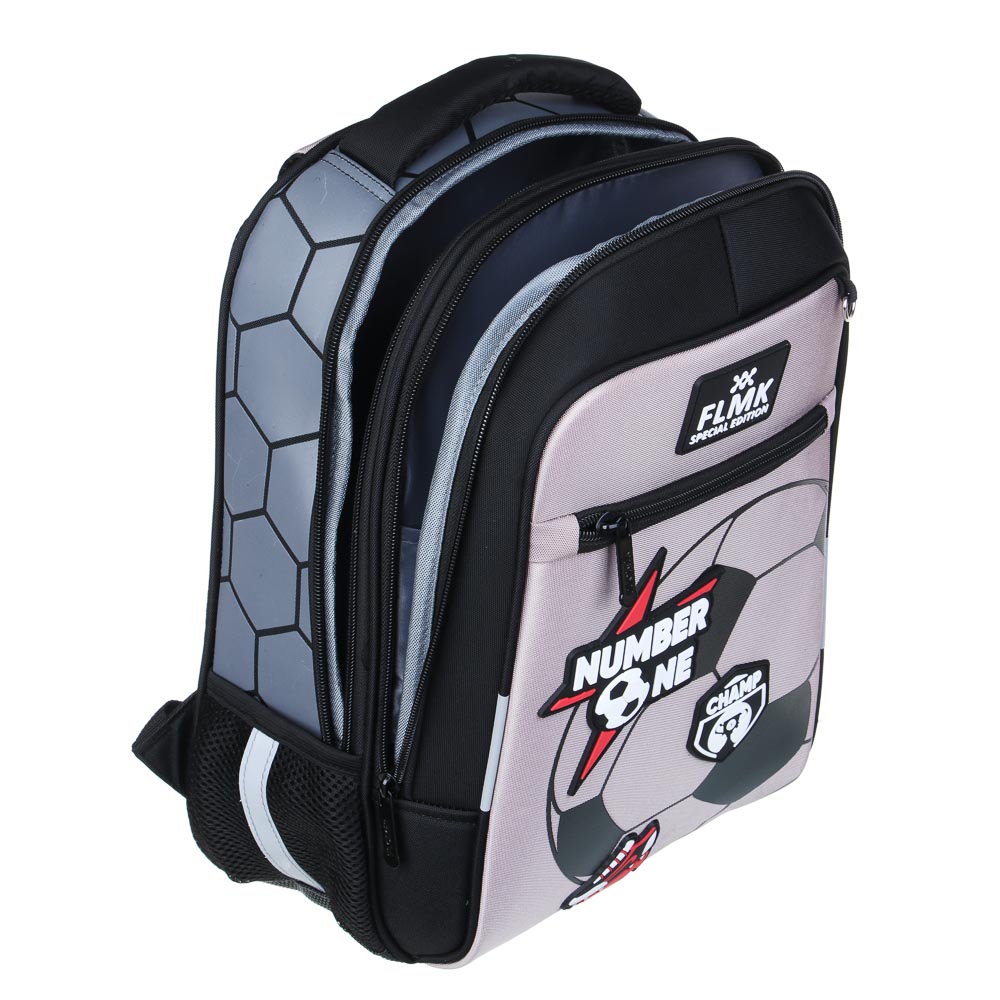 Намбер Ван Рюкзак школьный жесткий 39х30х15см, 2 отд., 3 карм., эрг.спинка, ручка, нашивки, вес<900г, арт.№ 254-002