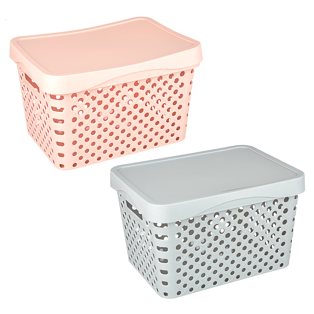 Корзина для хранения с крышкой 17л, 36,5х27,5х21,5см, пластик, 2 цвета, арт.№ 406-146